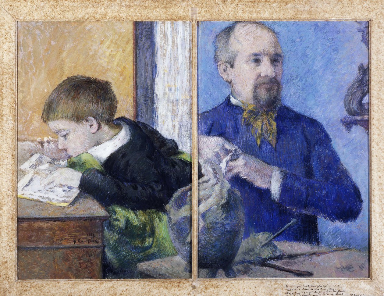 雕刻家让·保罗·奥贝（Jean-PaulAubé）的肖像（1877-1916）与儿子埃米尔（Emile），1882年。 作者 保罗·高更