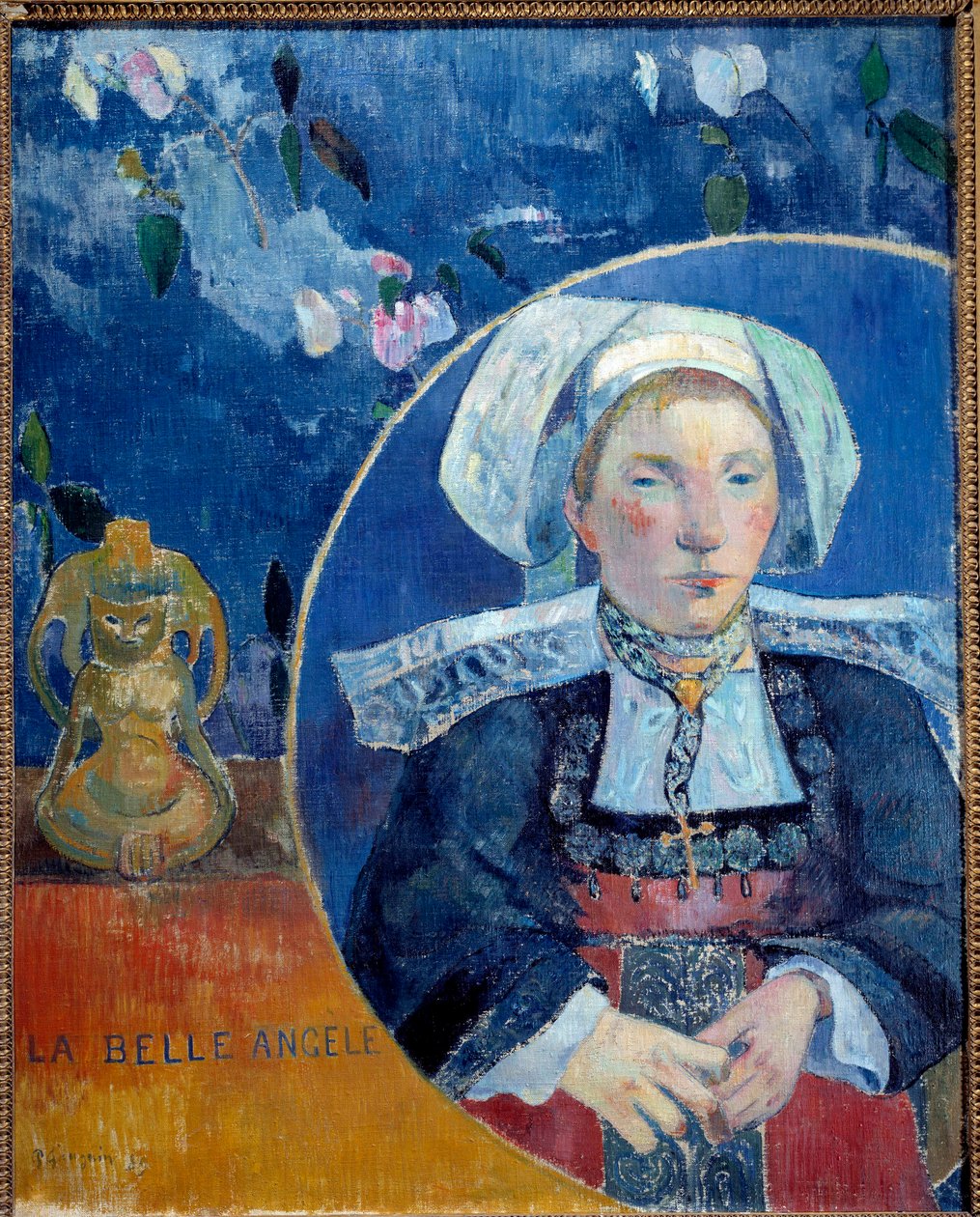 身着传统服装的美丽安吉利 A 布列塔尼 (Angele A Bretonne) 的肖像 - Pont Aven (Pont-Aven) 的 Madame de Satre (1868-1932) 旅馆老板的肖像 - Paul Gauguin (1848-1903) 1889 Sun 0,92 x 0,73 m 的绘画 巴黎，奥赛博物馆 作者 保罗·高更