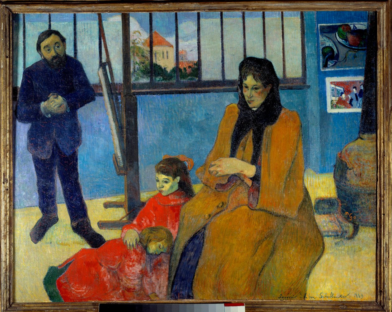 Schuffenecker 的工作室或 Schuffenecker 家族。 Emile Scuffenecker (1851-1934)、他的妻子 Louise Lancon 和他们的孩子 Jeanne 和 Paul 的肖像。 保罗·高更 (1848-1903) 的绘画 作者 保罗·高更