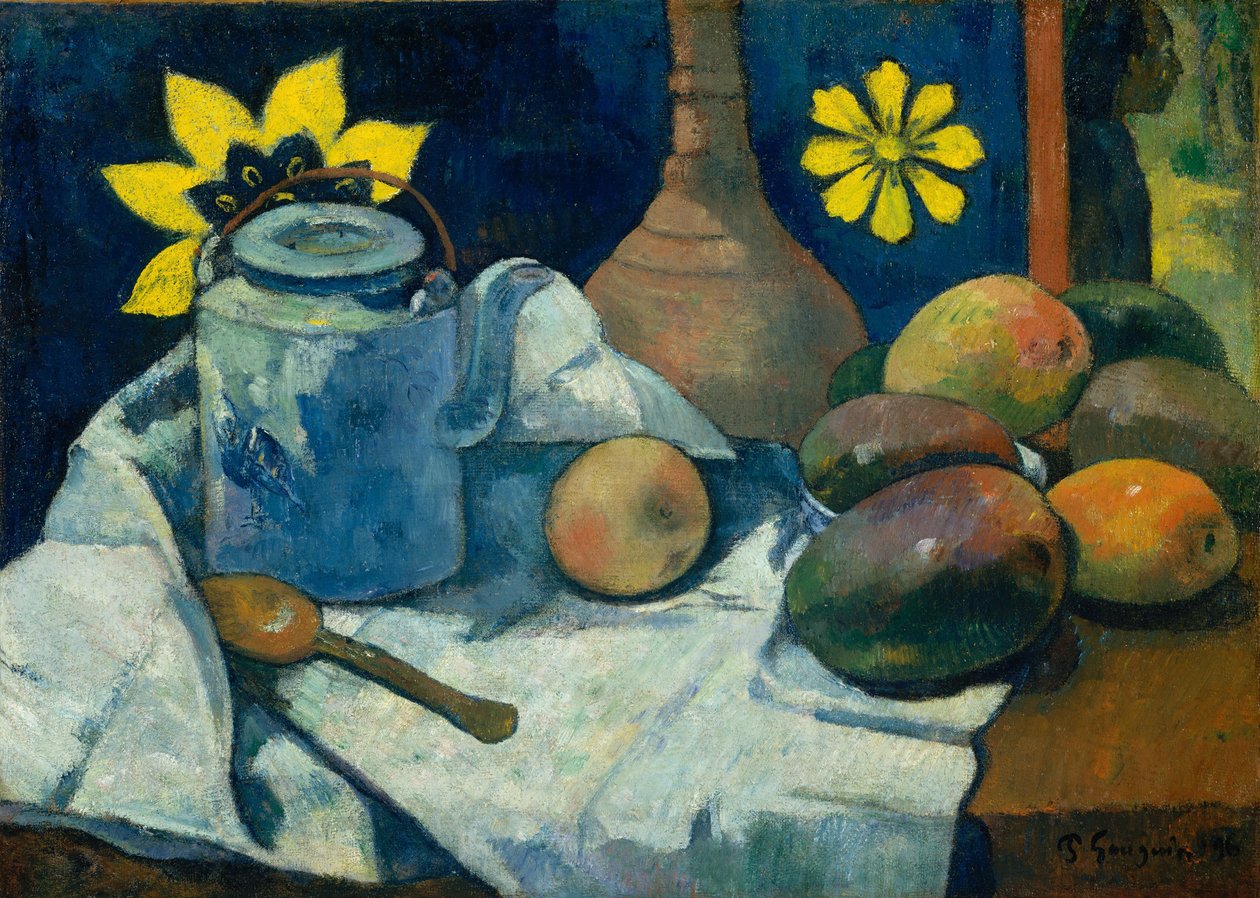 静物与茶壶和水果，1896年 作者 保罗·高更