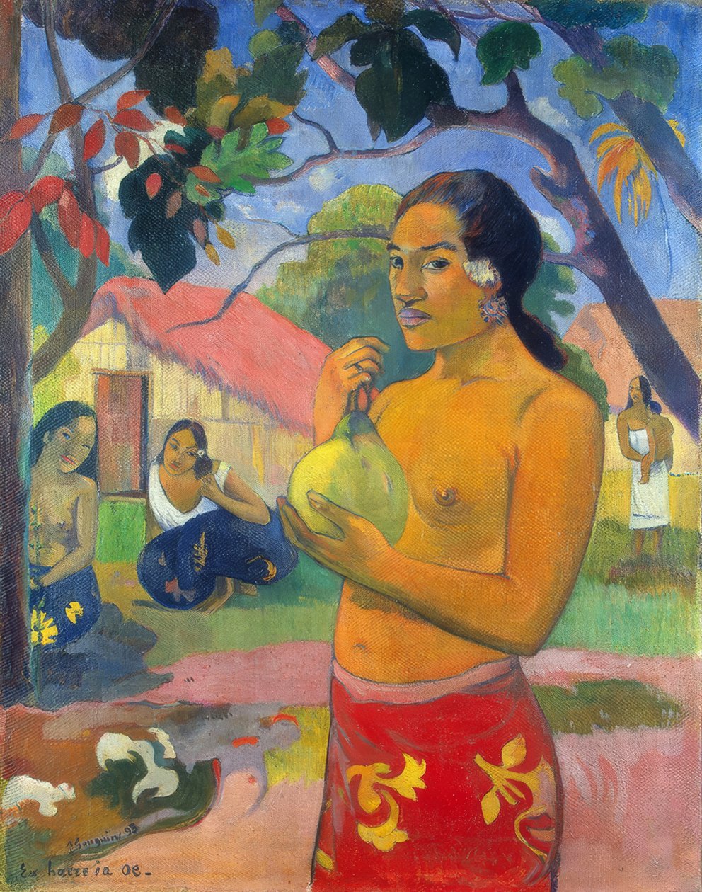 大溪地：抱着水果的女人（你要去哪里？），保罗·高更（Paul Gauguin）（1893） 作者 保罗·高更