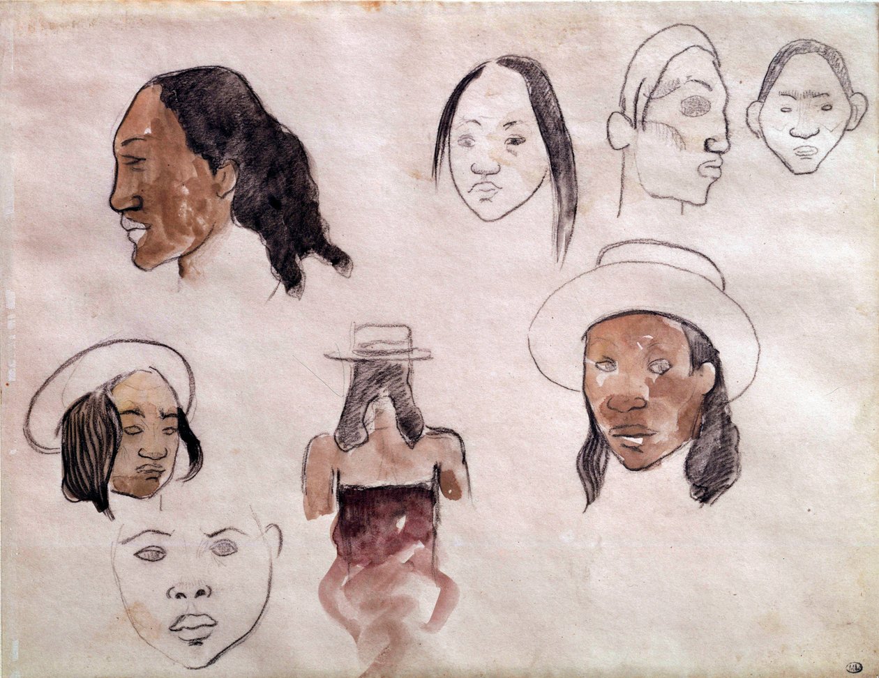 大溪地头。 保罗·高更 (1848-1903) 的水彩画 作者 保罗·高更