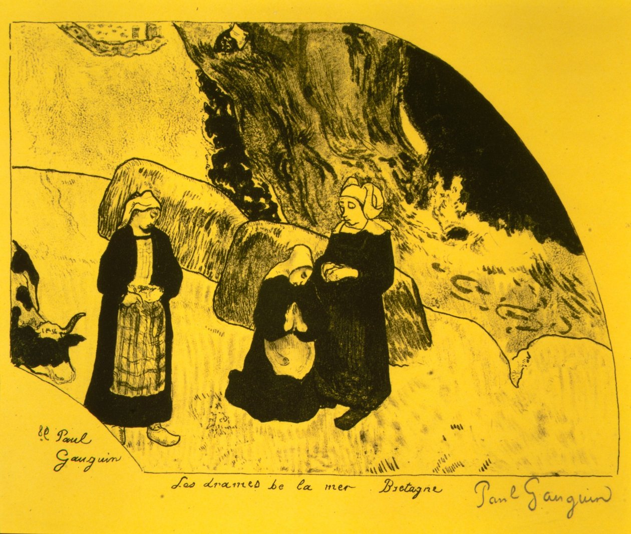 海的戏剧，布列塔尼，来自沃尔皮尼组曲：Dessins lithographiques, 1889., 1889. 作者 保罗·高更