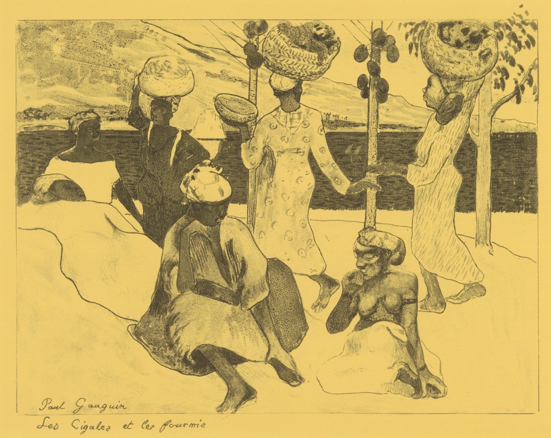 蚱蜢和蚂蚁：马提尼克岛的纪念品，来自沃尔皮尼组曲：Dessins l..., 1889. 作者 保罗·高更
