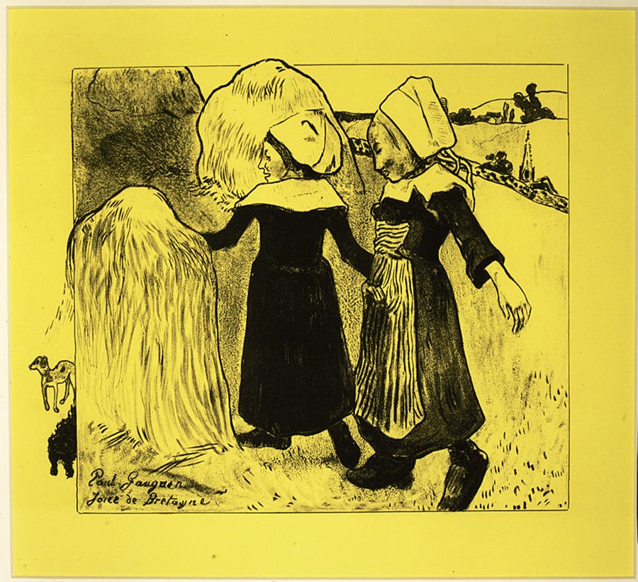 布列塔尼的欢乐，来自沃尔皮尼组曲：Dessins lithographiques, 1889., 1889. 作者 保罗·高更
