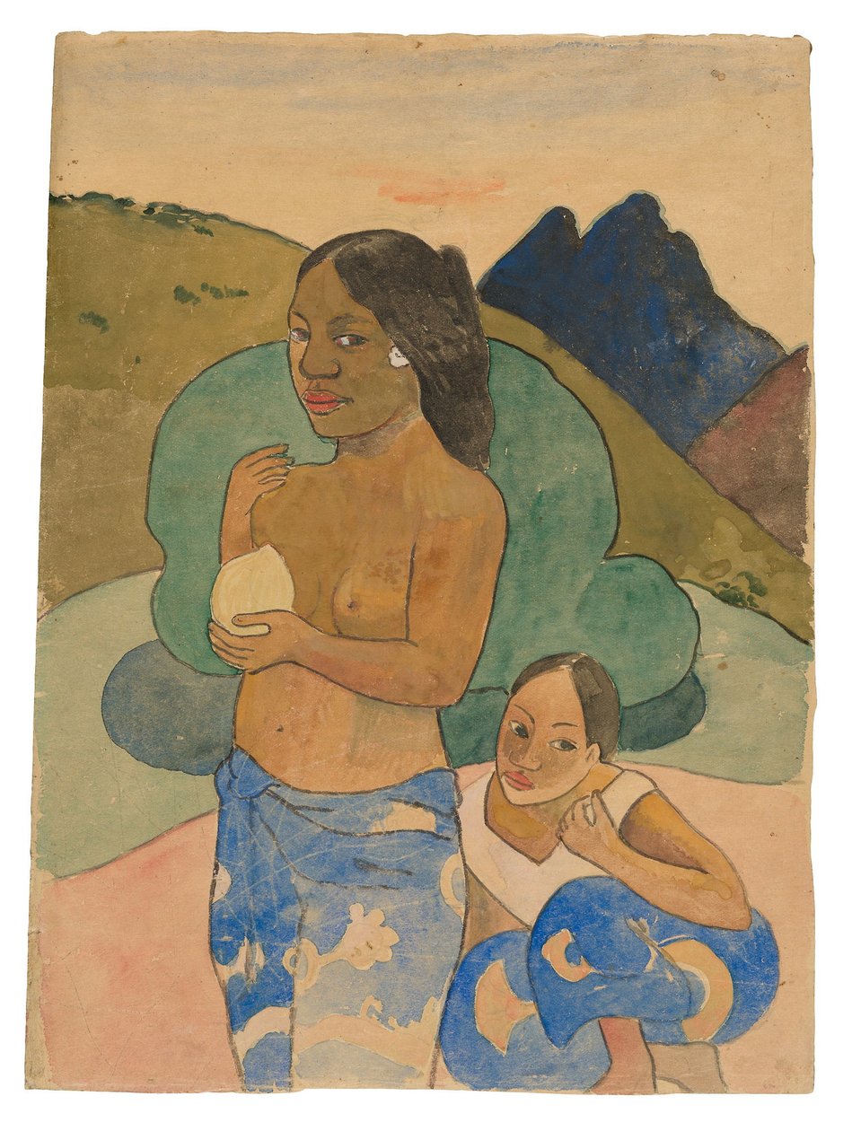 风景中的两位塔希提妇女，约 1892 年（水彩和水粉画） 作者 保罗·高更