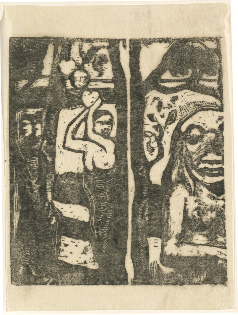 采摘水果的女人和野人 (Femme cueillant des fruits et oviri) 作者 保罗·高更