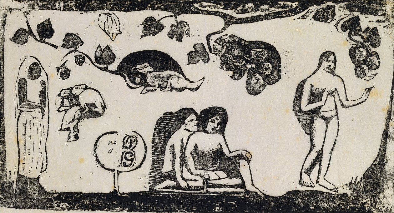 妇女，动物和树叶；妇女，动物与叶子，1895-1903年 作者 保罗·高更