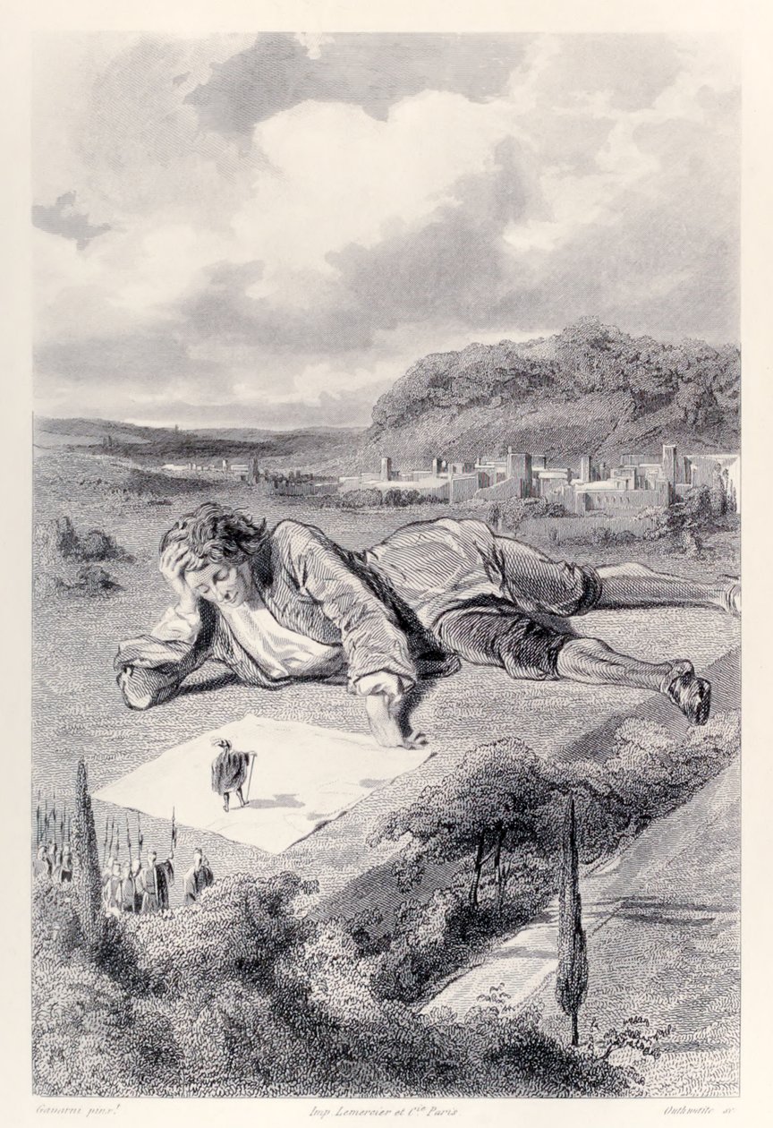 Gulliver与来自Lilliput皇帝的观众，来自Jonathan Swift的法国版Gullivers Travels 作者 保罗·加瓦尔尼