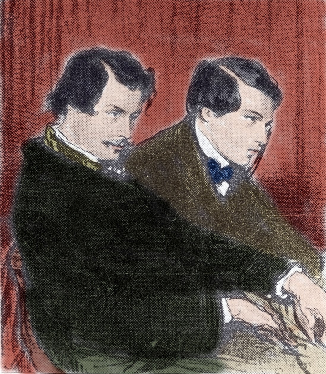 Edmond Goncourt (1822-1896) 和 Jules Goncourt (1830-1870) 兄弟作家的肖像。 Paul Gavarni (1804-1866) 19 世纪的绘画 作者 保罗·加瓦尔尼