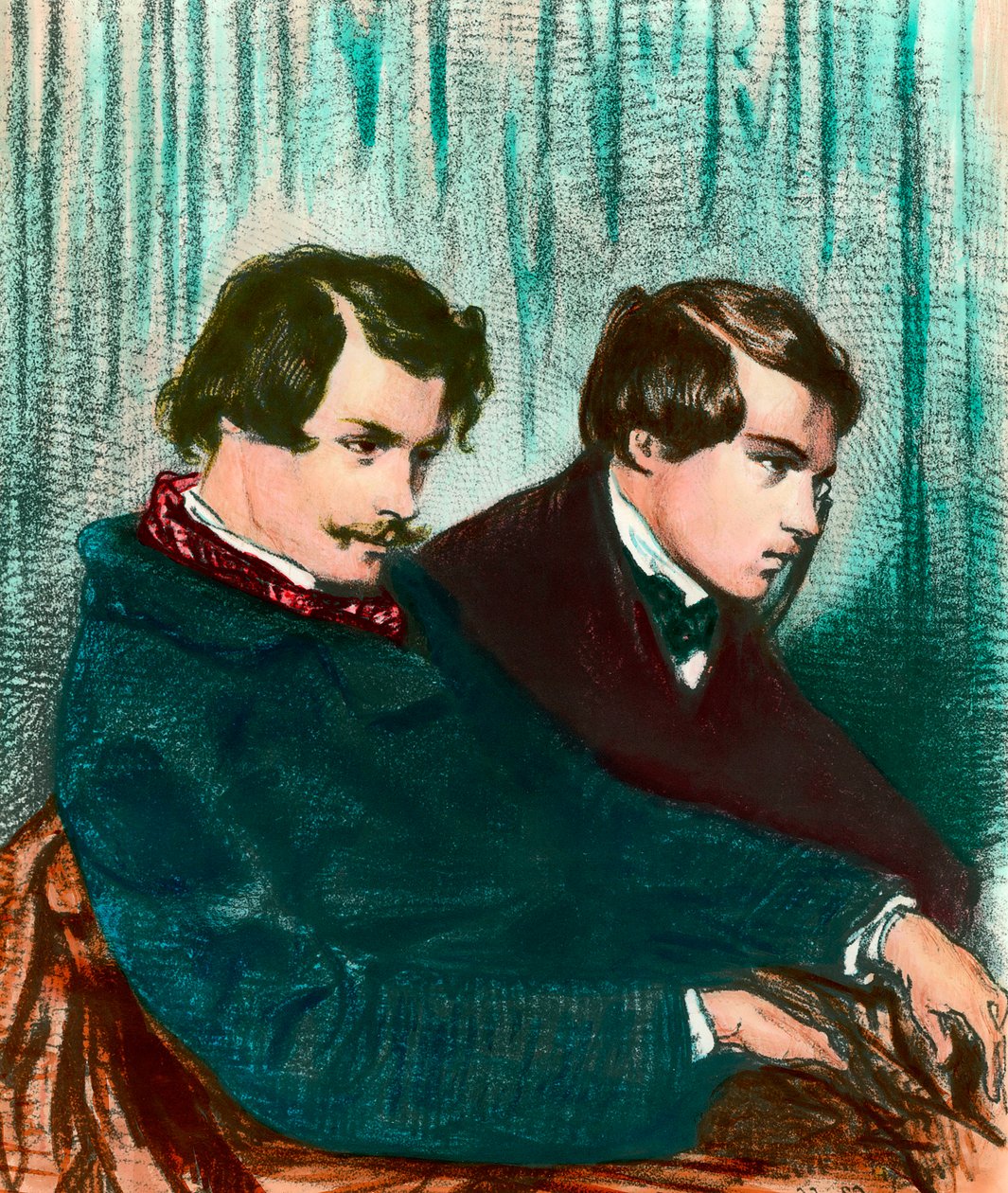 Edmond Goncourt (1822-1896) 和 Jules Goncourt (1830-1870) 兄弟作家的肖像。 保罗·加瓦尼 (1804-1866) 的绘画 作者 保罗·加瓦尔尼