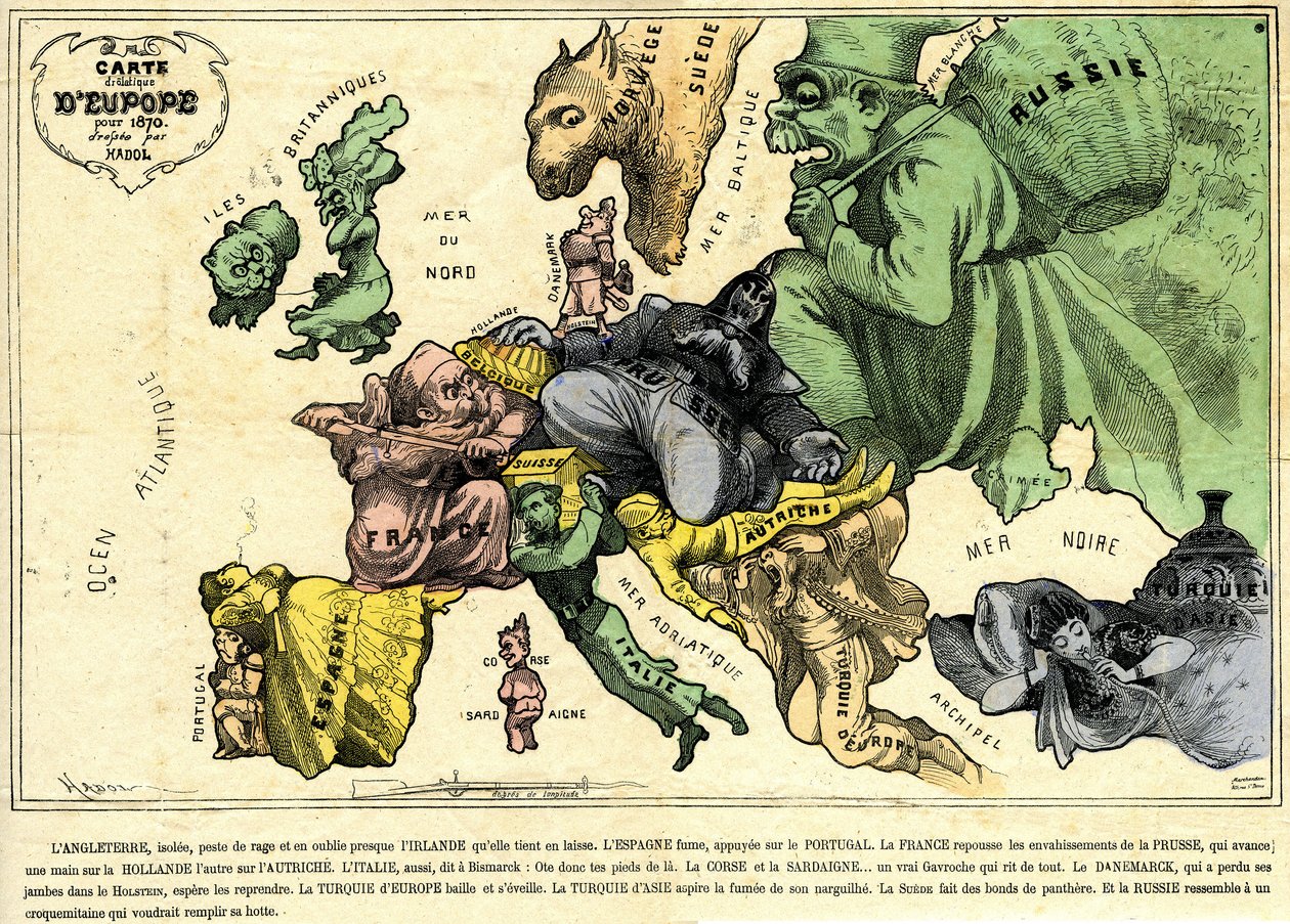 1870年的欧洲Drolatic地图 作者 保罗·哈多尔