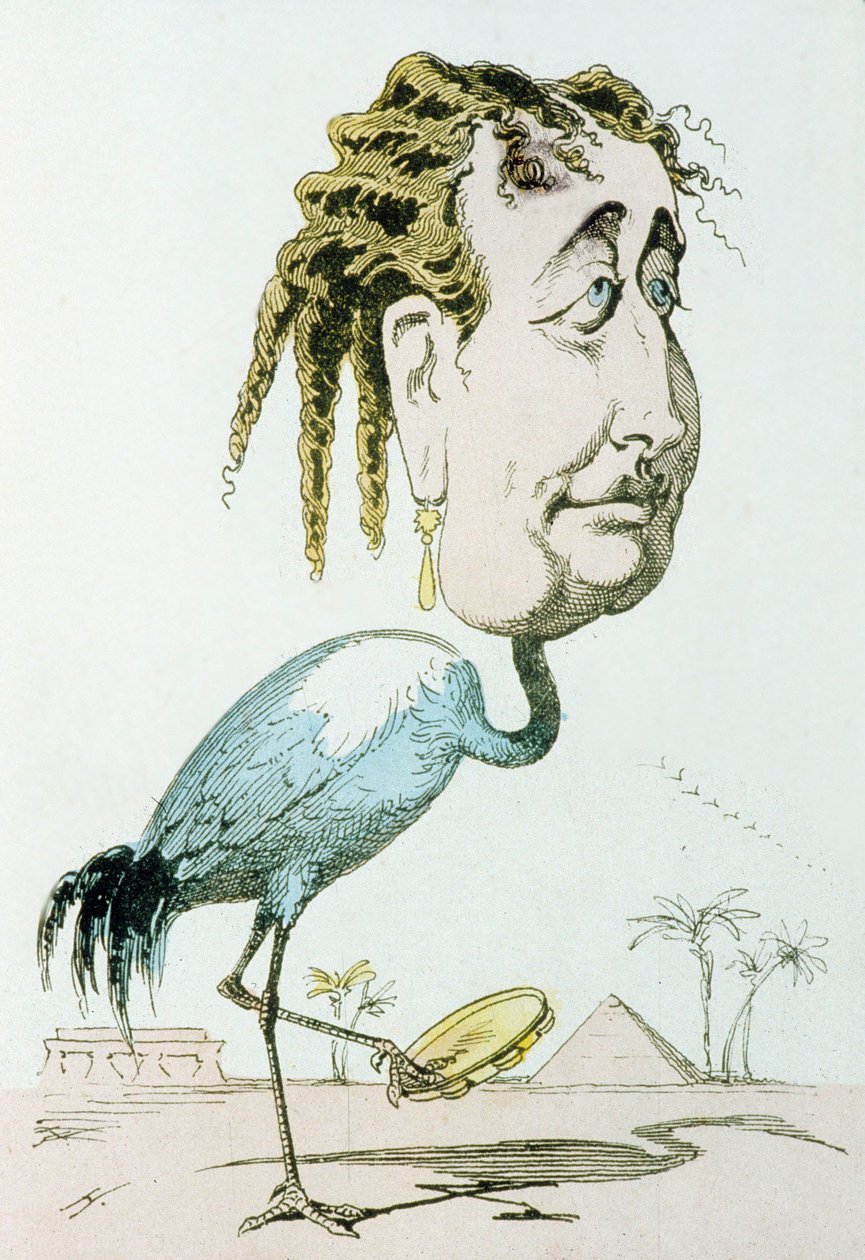 尤金妮皇后（1826-1920 年，原姓尤金妮娅·玛丽亚·德蒙蒂霍·德古兹曼）拿破仑三世的妻子，此处为一只鹤，由 Paul Hadol aka White 绘制，出自《帝国动物园》 作者 保罗·哈多尔