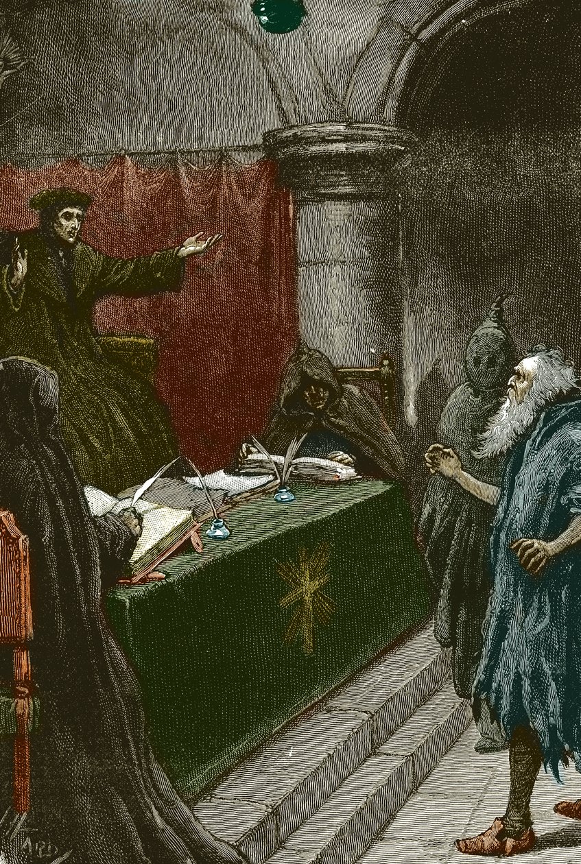 西班牙的宗教裁判所和对犹太人的驱逐：1492 年左右《阿尔罕布拉法令》发表时，大法官面前的一名西班牙犹太人--保罗-哈代插图 1891 年大法官面前的西班牙犹太人 作者 保罗·哈迪