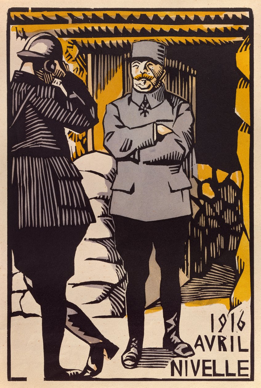凡尔登战役期间尼维尔将军的攻势，1916 年 4 月（彩色木刻） 作者 保罗·赫尔曼