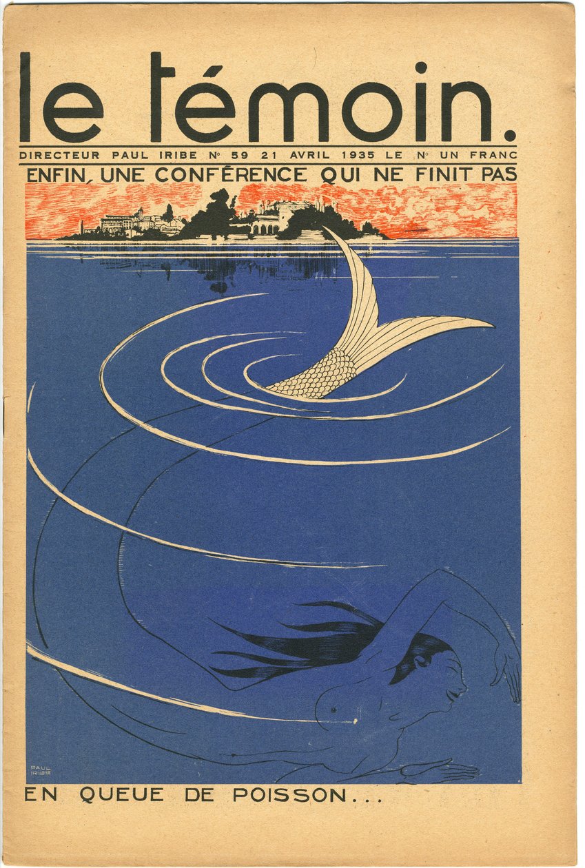 彩色讽刺杂志《Temoin》的封面，1935年4月21日（石版画）。 作者 保罗·伊里贝（Paul Iribe）