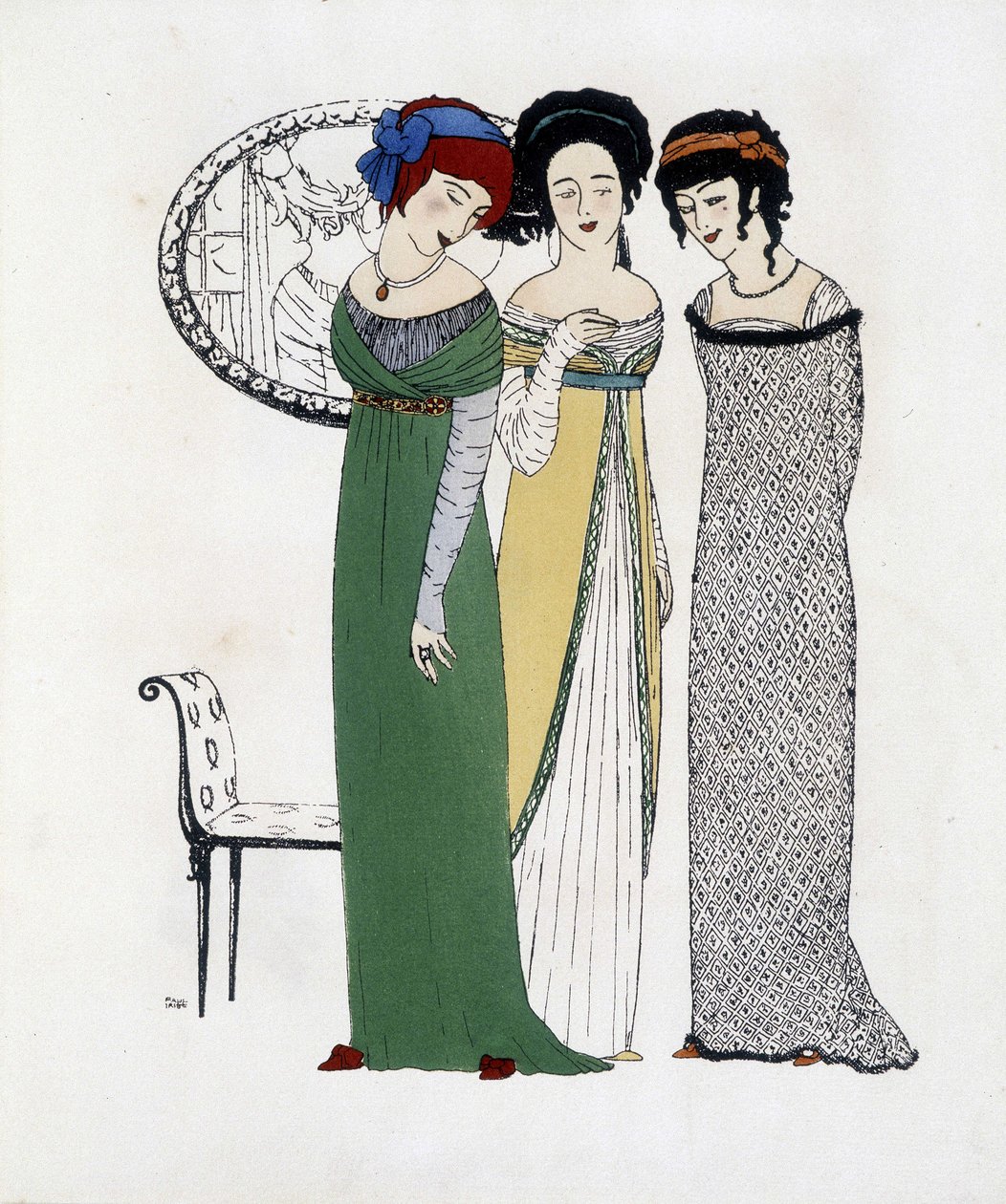 Paul Poiret的创作，来自 "Les Dresses de Paul Poiret"，由Paul Iribe绘图。1908 作者 保罗·伊里贝（Paul Iribe）