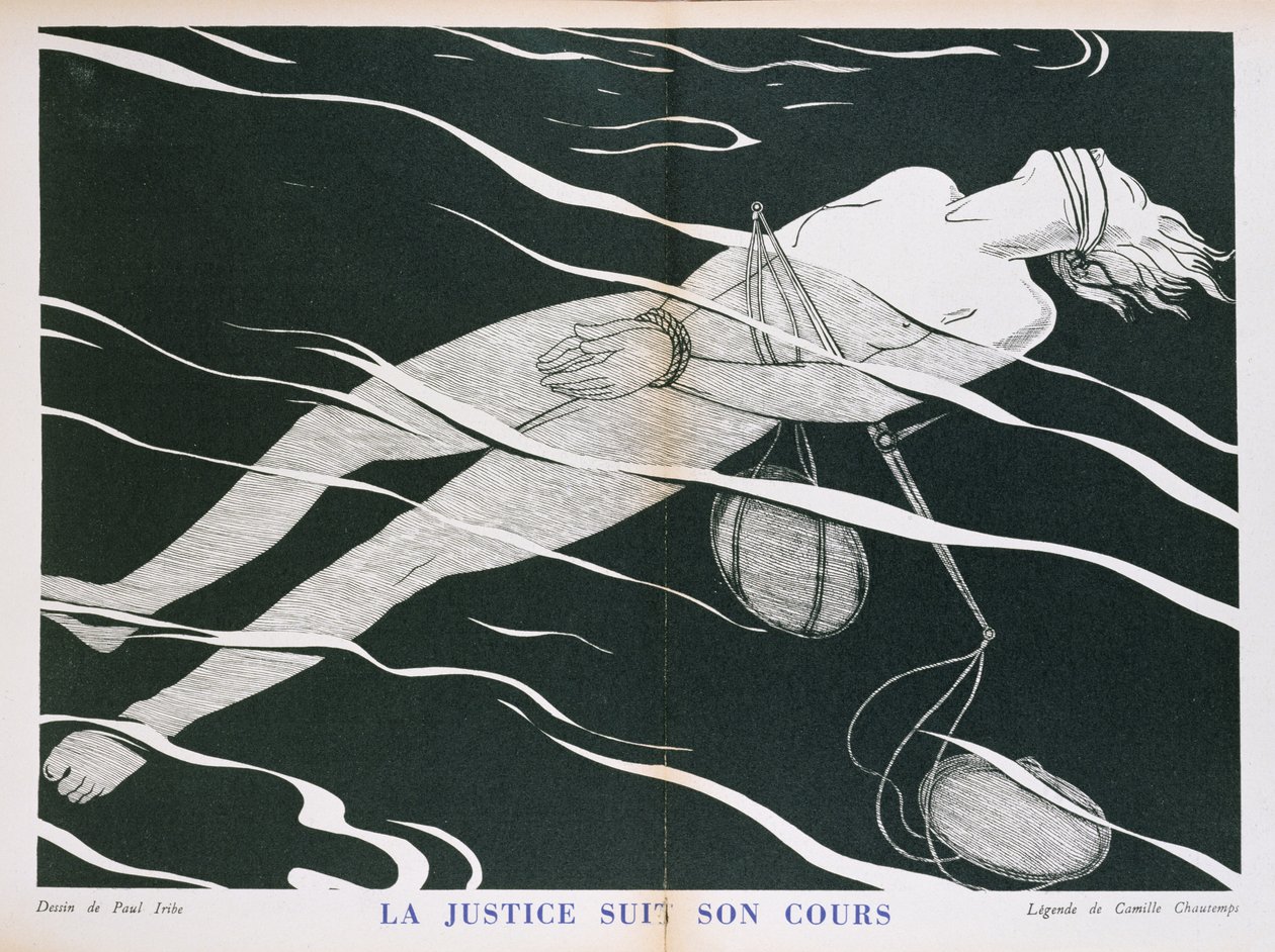 “正义遵循其道路”，正义体系的漫画，来自Floury出版的“Parlons Francais”。 1934年 作者 保罗·伊里贝（Paul Iribe）
