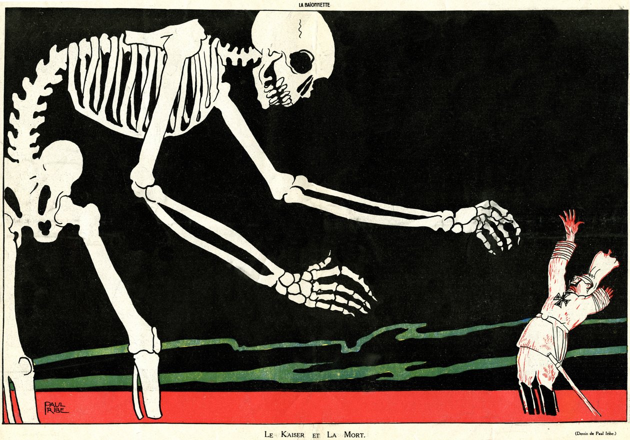 《 Kaiserad and Kaiser and Death》，出自《 La Baionnette》特别版，1915年11月4日，第18号（彩色石版画） 作者 保罗·伊里贝（Paul Iribe）