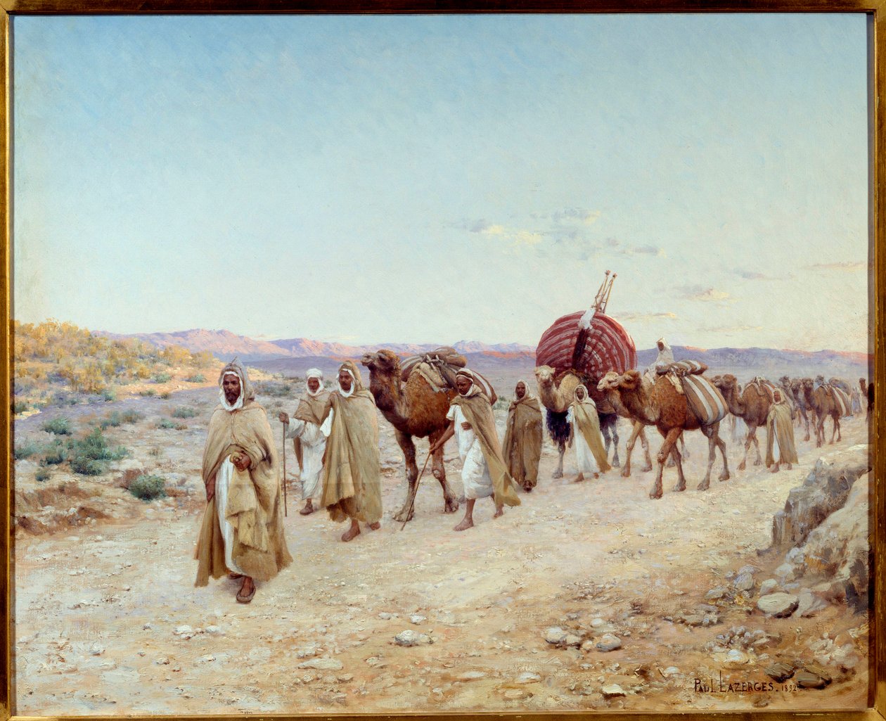 A caravan in the desert near Biskra in Algeria in 1892 Painting by Jean Baptiste Paul Hippolyte Lazerges, dit Paul Lazerges (1845-1902) 1892 Sun. 0,81x1,01 m Nantes, musee des Beaux Arts - A caravan in the desert near Biskra, Algeria 作者 保罗·约翰·巴蒂斯特·拉泽斯