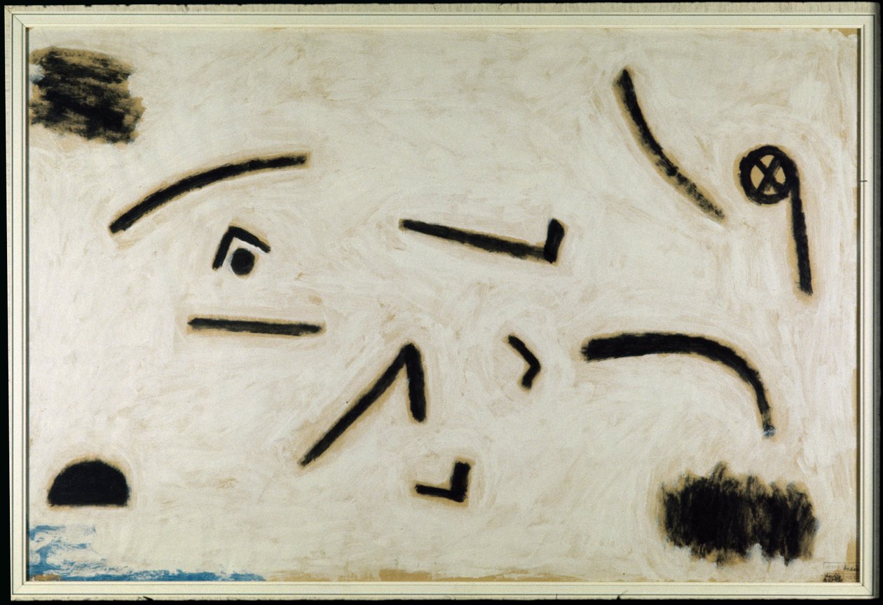 无题（黑色背景上的标志），C.1940（纸上颜色和胶水） 作者 保罗·克莱