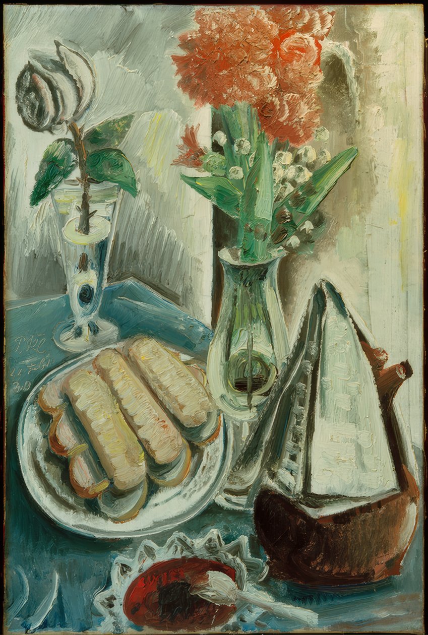 Stilleben mit Kaffeekanne, Blumen und Gebäck 作者 保罗·克莱因施密特