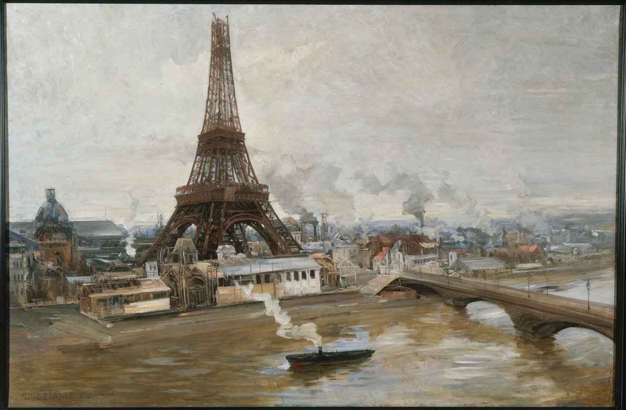 埃菲尔铁塔和 1889 年 1 月世界博览会上的作品，1-1889 年（布面油画） 作者 保罗·路易斯·德兰斯