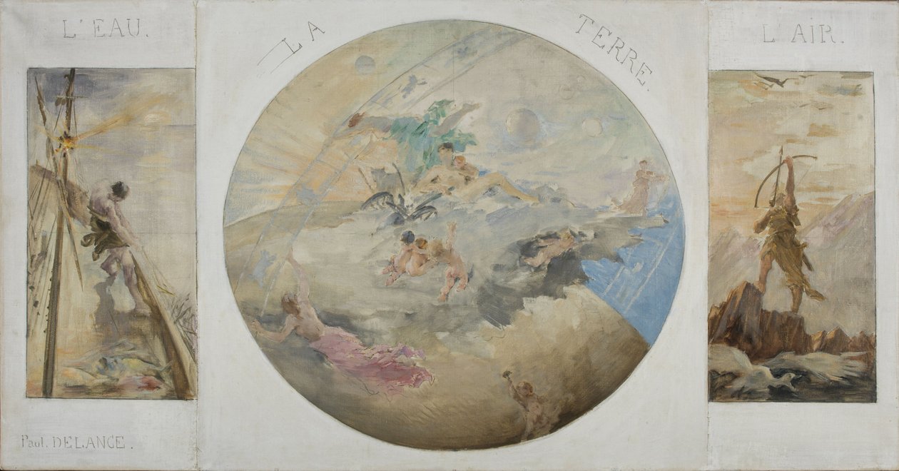 巴黎 Hôtel de Ville 餐厅草图：水、土、空气，1891 至 1892 年间（布面油画） 作者 保罗·路易斯·德兰斯