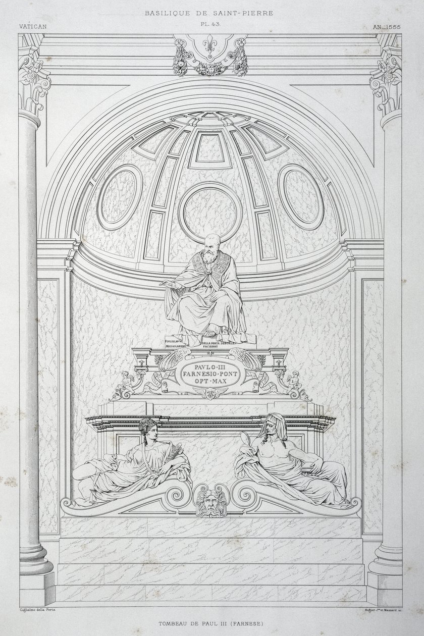 Funeral monument of Pope Paul III (Farnese), engraving from The Vatican and St Peter