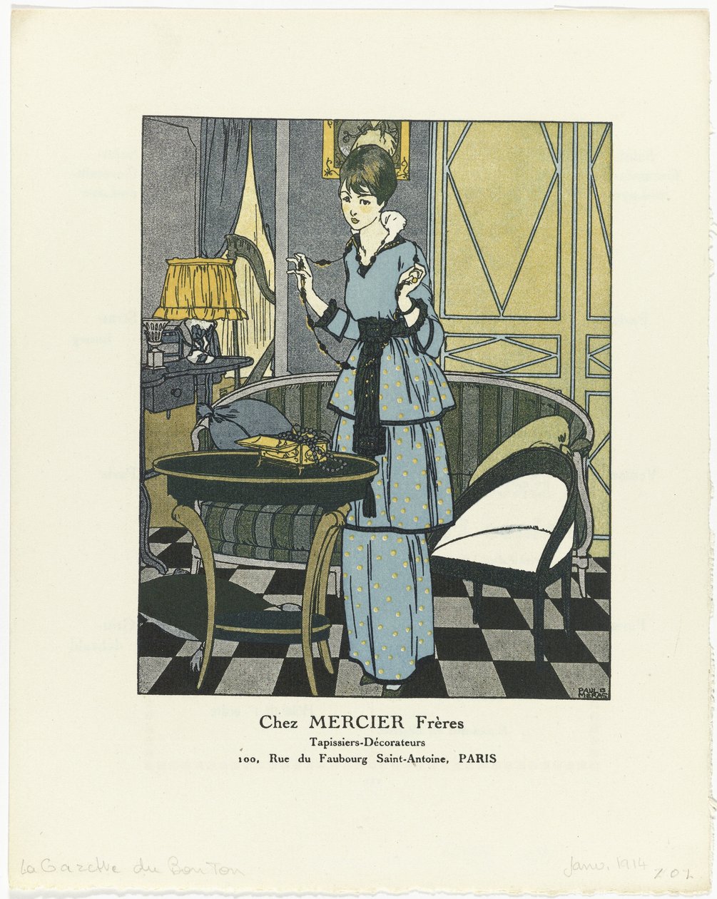 Gazette du Bon Ton，1914 年 - 第 1 期：Chez MERCIER Frères / Tapissiers - Décorateurs（标题见实物） 作者 保罗·梅拉斯