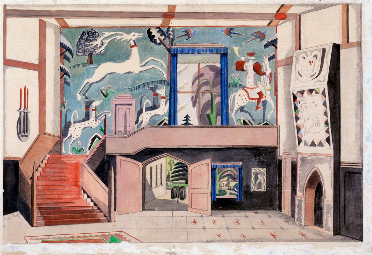 室内设计，约 1920-30 年代（纸面水彩画） 作者 保罗·纳什
