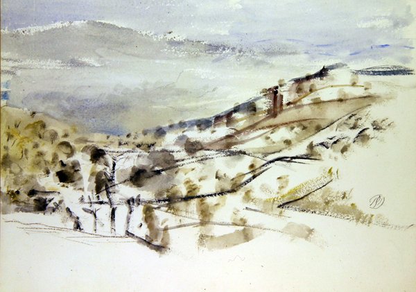 新出现的风景，第 3 号（纸上水彩和粉笔画） 作者 保罗·纳什