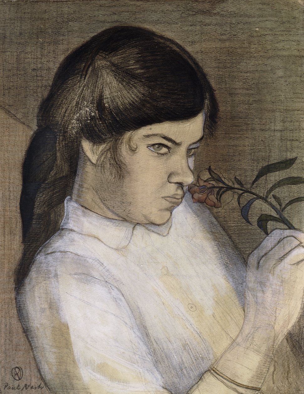 艺术家姐妹芭芭拉·纳什的肖像，c.1911-12（铅笔、黑色和彩色蜡笔、水彩和身体颜色） 作者 保罗·纳什