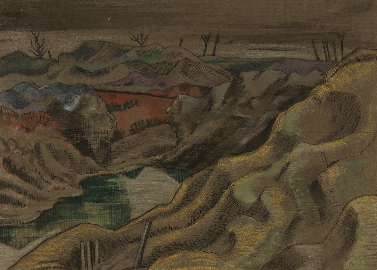 风景：60 号山，约 1917 年（纸上水墨画） 作者 保罗·纳什