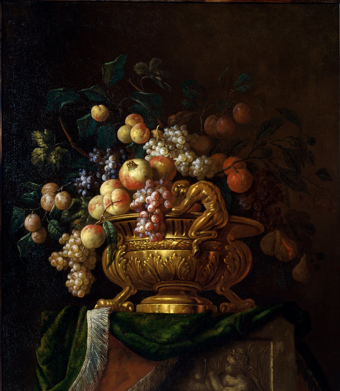 有花瓶和手榴弹的静物画。 Paul Pillement 的绘画，十七世纪。 鲁昂，美术博物馆。 作者 保罗皮门特