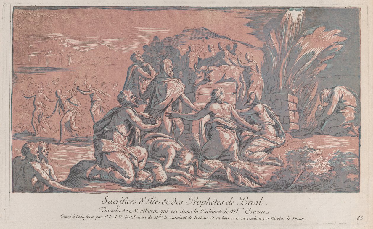 Elijah challenging the prophet to a sacrifice, ca. 1729., ca. 1729. 作者 保罗·庞塞·安托万·罗伯特