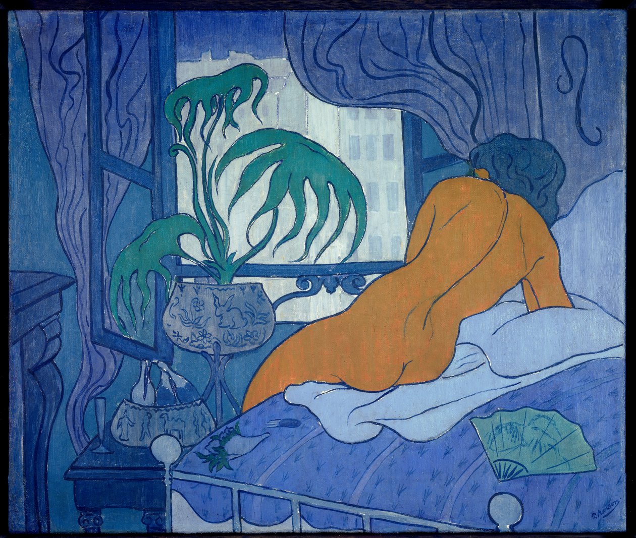 保罗·兰森 (Paul Ranson) (1864-1909) 1891 年的扇子画中的蓝色或裸体房间。 0,45x0,54 m 私人收藏 作者 保罗·埃利·兰森