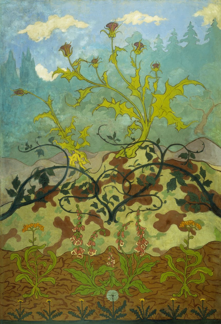 蓟和毛地黄属植物；蓟和狐狸，1899年 作者 保罗·埃利·兰森