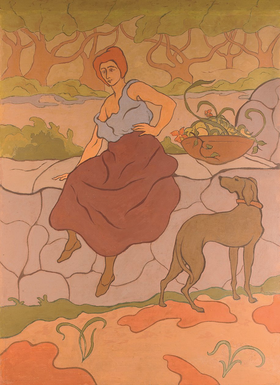 女人和项圈的狗；带狗戴项圈的女人，约1894-1895年 作者 保罗·埃利·兰森