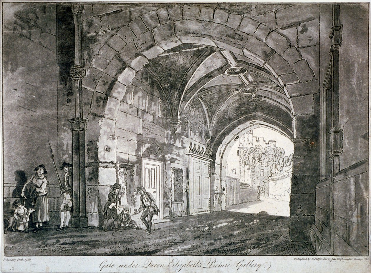 伯克郡温莎城堡伊丽莎白女王画廊下的大门，1812年 作者 保罗·桑德比