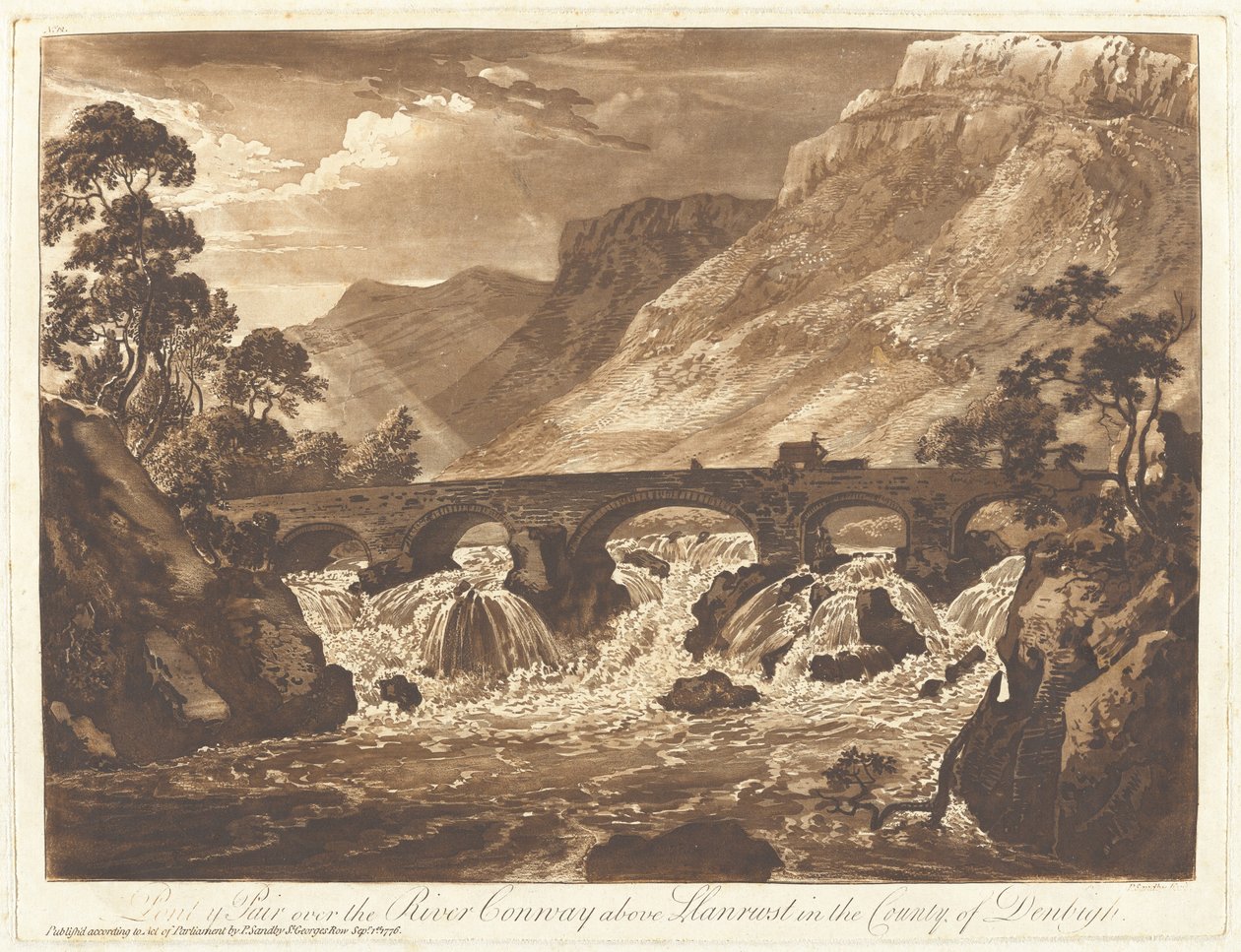丹比郡Llanrwst以上的康威河上的Pont-y-Pair 作者 保罗·桑德比