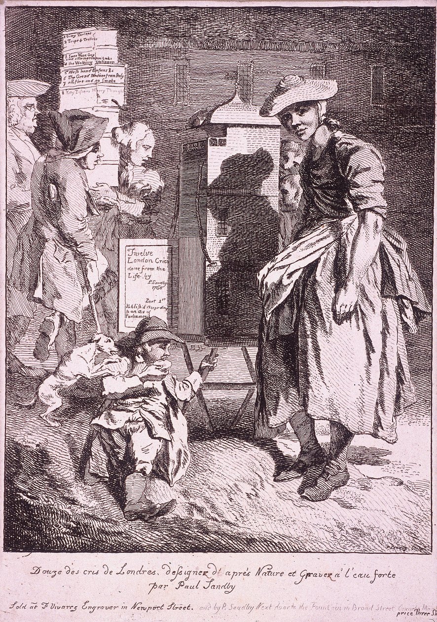 带着雨伞的女人，伦敦的哭声，1760年 作者 保罗·桑德比