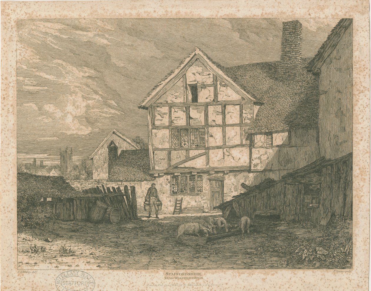 Wolverhampton-半木房子的废墟：钢版画，nd [c 1815] 作者 保罗·桑德比·芒恩