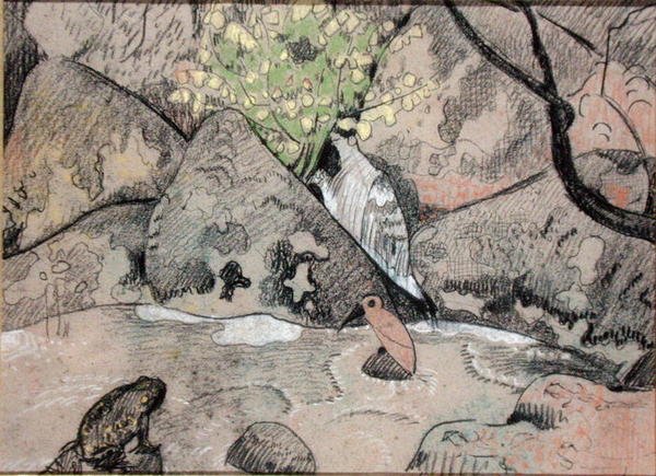 有鸟和蟾蜍的风景（纸上炭笔和粉笔画） 作者 保罗·塞鲁西耶