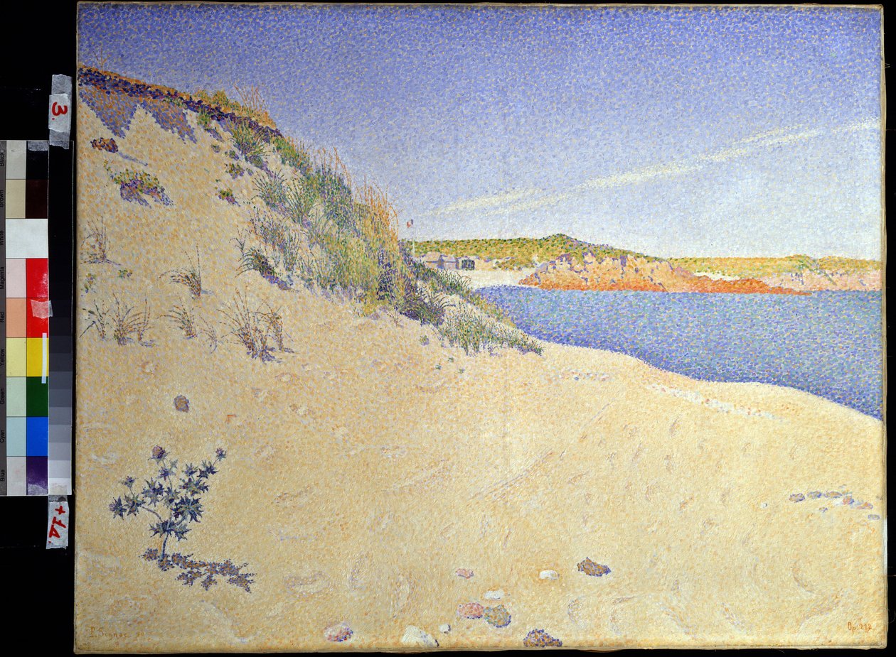 "Bord de mer a saint Briac sur mer en Ille et villaine"（圣布里亚克海滩。作品 212（沙质海滨）） 保罗-西涅克（1863-1935 年）1890 年的绘画 点彩画 尺寸 65x81 厘米 莫斯科普希金博物馆 作者 保罗·西尼亚克