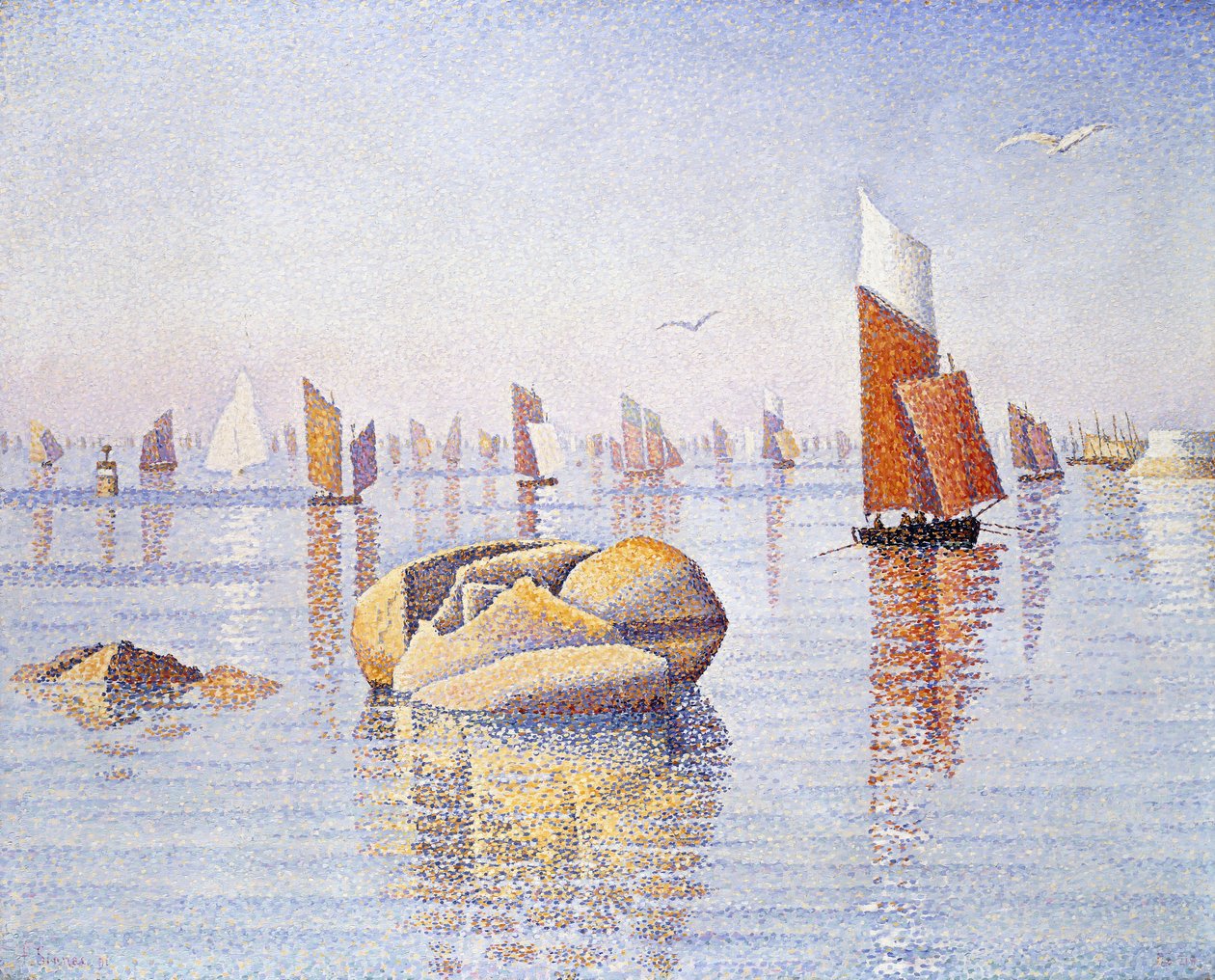 孔卡尔诺，安静的早晨，1891年 作者 保罗·西尼亚克