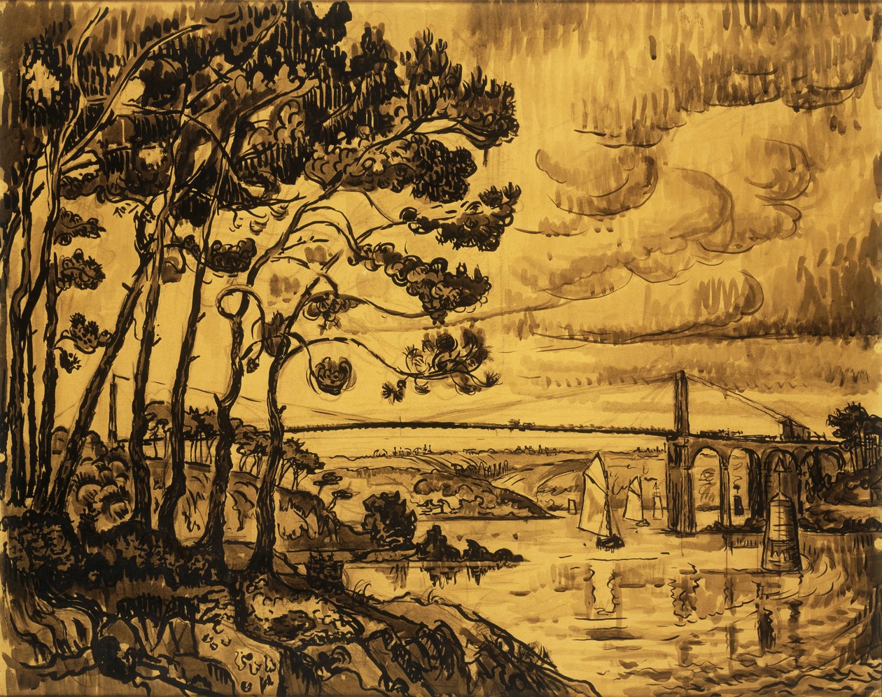 Lezardrieux桥，1922年 作者 保罗·西尼亚克