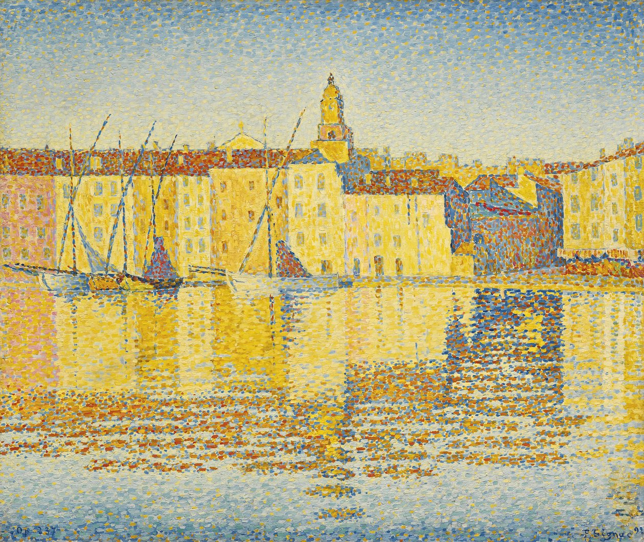 Maisons du Port, Saint Tropez par Signac, Paul (1863-1935). Oil on canvas, size : 46,5x55,3 作者 保罗·西尼亚克