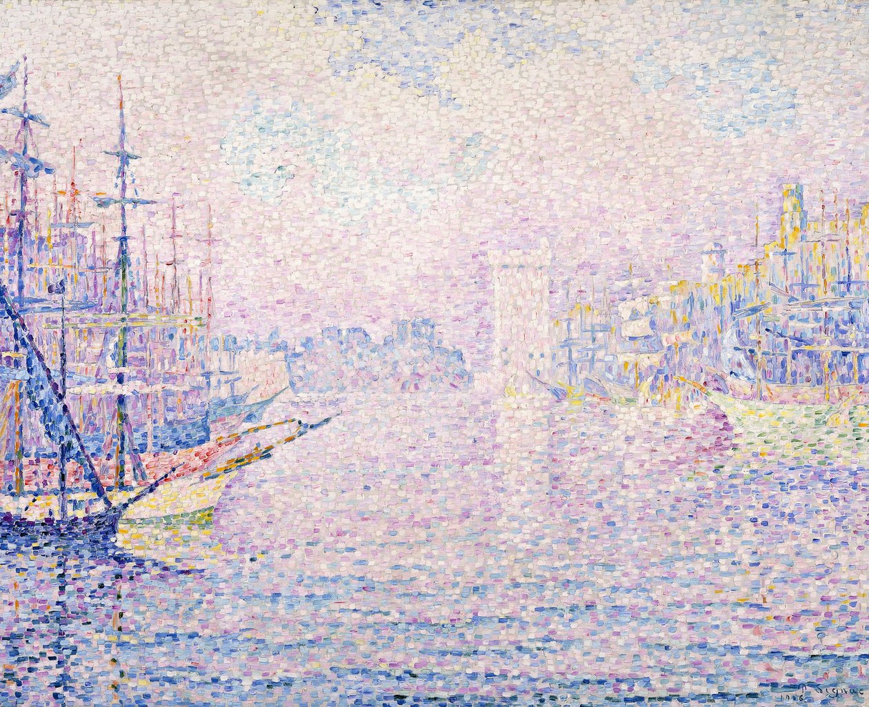 马赛港，晨雾，1906年 作者 保罗·西尼亚克
