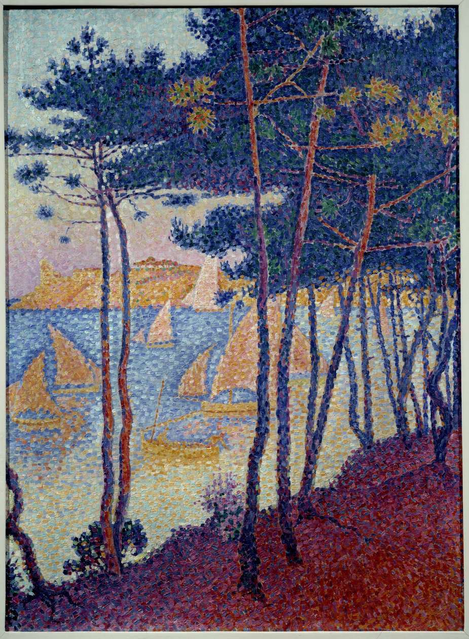 帆和松树 保罗-西尼亚克（1863-1935）的画作 1896年 私人收藏 作者 保罗·西尼亚克
